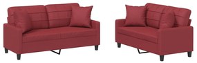 3201371 vidaXL Set de canapele cu perne, 2 piese, roșu vin, piele ecologică