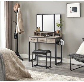 Set masă de toaletă cu taburet FLORA, 28,6 x 42 cm, gri/negru
