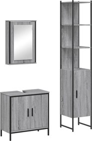 vidaXL Set mobilier de baie, 3 piese, gri sonoma, lemn prelucrat
