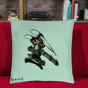 Perna Personalizata Attack on Titan Eren Yeager Lupta, 40x40 cm, Verde Menta, Husa Detasabila, Perna Inclusa, BEKZ®