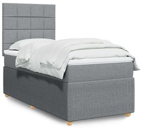 vidaXL Pat box spring cu saltea, gri deschis, 100x200 cm, textil