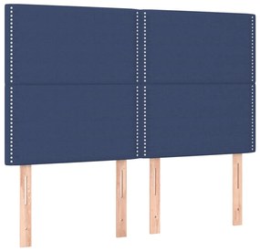 Cadru de pat cu tablie, albastru, 140x200 cm, textil Albastru, 140 x 200 cm, Culoare unica si cuie de tapiterie