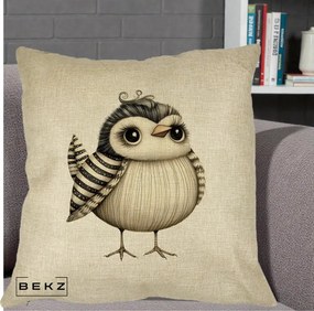 Perna Decorativa Pui Elegant Alb-Negru, 40x40 cm, Crem, Husa Detasabila, Perna Inclusa, BEKZ®