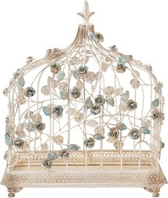 Colivie decorativa, alb, din metal, motive florale, aspect vintage