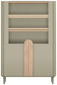 Vitrină cu picioare Amilio 100 cm, două uși - eucalipt / stejar baltic dune / mânere stejar natural