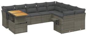 3271921 vidaXL Set mobilier de grădină cu perne, 10 piese, gri, poliratan