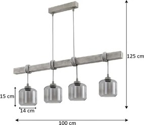 Brilagi - Lustră suspendată pe cablu WOOD GLASS 4xE27/60W/230V pin/gri/gri fumuriu