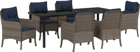 vidaXL Set de masă pentru grădină cu pernă 7 pcs Gri poliratan