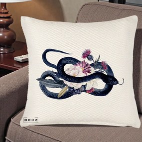 Perna Decorativa Sarpe Negru cu Flori Gothic, 40x40 cm, Crem Reliefat, Husa Detasabila, Perna Inclusa, BEKZ®