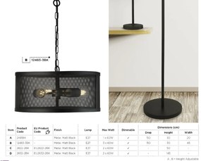 Lampadar / Lampa de podea design industrial Fishnet negru EU2832-2BK SRT