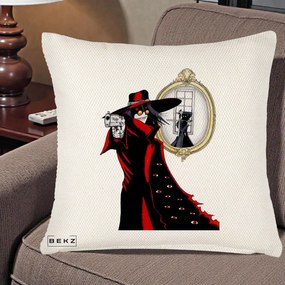 Perna Personalizata Hellsing Alucard cu Pistoale, 40x40 cm, Crem Reliefat, Husa Detasabila, Perna Inclusa, BEKZ®