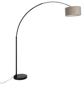 Lampă arc modernă neagră cu abajur boucle taupe 50 cm - XXL
