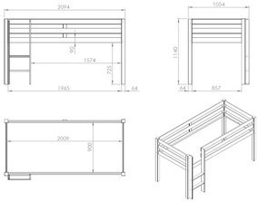 Pat copii supraînălțat Pino 90x200 cm cu husă Birdy și 3 buzunare textile pentru copii – Vipack [Dimensiuni: 208x98x114 cm]