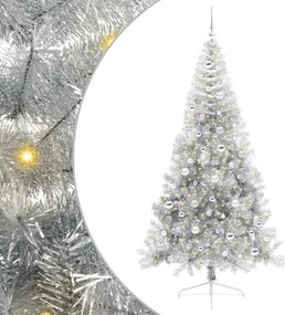 vidaXL Pom de Crăciun artificial pre-iluminat Argintiu 210 cm PET