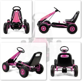 AIYAPLAY Gokart cu pedale pentru copii, scaun reglabil pe înălțime, roți EVA, frână, ambreiaj, 3-8 ani, Roz | Aosom Romania