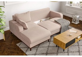 Colțar bej cu tapițerie din catifea reiată (cu colț pe partea stângă ) Beata – Ropez