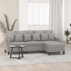 Canapea cu 3 locuri si taburet, gri deschis, 180 cm, textil