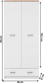 Dulap cu două uşi 2D1S, alb/stejar sonoma, TOPTY TYP 01
