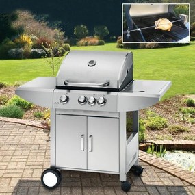 Grătar de grădină pe gaz din inox cu arzător lateral WELLINGTON + rotisor electric GRATUITĂ