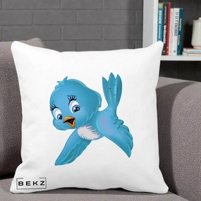 Perna Decorativa Pui de Pasare Albastru, 40x40 cm, Alba Mata, Husa Detasabila, Perna Inclusa, BEKZ®
