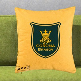 Perna Personalizata Corona Brasov Fotbal, 40x40 cm, Galben, Husa Detasabila, Perna Inclusa, BEKZ®