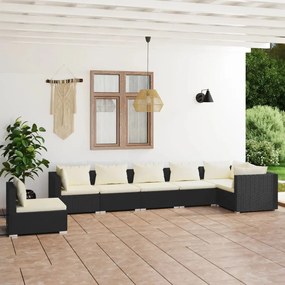 3102335 vidaXL Set mobilier de grădină cu perne, 7 piese, negru, poliratan