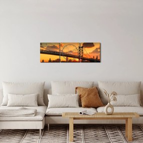 Tablou - Apus de soare peste Podul Ben Franklin, Philadelphia (cu ceas) (90x30 cm)