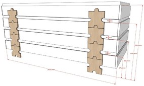 Set MODULO format din 3 Pat copii MODULO (90 x 200 cm) cu picioare Pat copii în formă de piesă de puzzle.