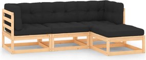vidaXL Set mobilier de grădină cu perne, 4 piese, lemn masiv de pin
