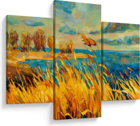 Tablou - Apus de soare peste lac, pictură acrilică (90x60 cm)