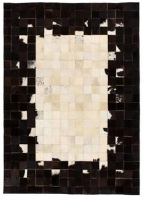 Covor piele naturala, mozaic, 80x150 cm Patrate Negru alb Alb si negru, 80 x 150 cm