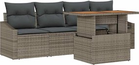 vidaXL Set de canapele pentru grădină cu pernă 5 pcs Gri Rattan poli