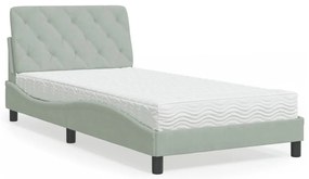 vidaXL Pat cu saltea, gri deschis, 100x200 cm, catifea