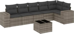 vidaXL Set canapele de grădină, 7 piese, cu perne, gri, poliratan