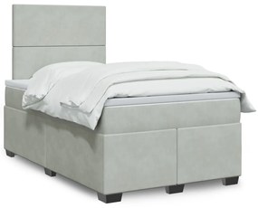 vidaXL Pat box spring cu saltea, gri deschis, 120x190 cm, catifea