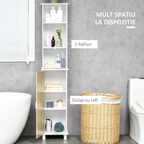 Kleankin Dulap de depozitare pentru baie inalt ,Organizator lateral subtire cu polita deschisa cu 2 niveluri, dulap | AOSOM RO