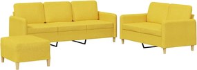 vidaXL Set de canapele cu perne, 3 piese, galben deschis, textil