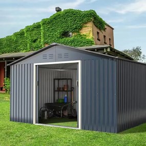 RESIGILAT- Magazie de Gradină, Oțel Galvanizat, Uși Duble, Gri Antracit,312.8x248.2x194 cm,