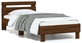 vidaXL Cadru de pat cu tăblie și lumini LED, stejar maro, 75x190 cm