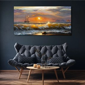 Tablou canvas valuri de coastă apus de soare