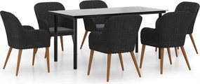 vidaXL Set de masă pentru grădină, 7 piese, cu perne, negru