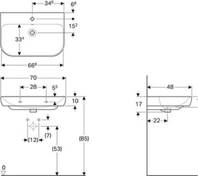 Geberit 500.248.01.1 - Lavoar suspendat Smyle 70 x 48 cm, ceramică, alb