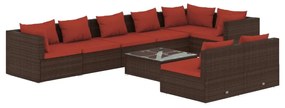 3102411 vidaXL Set mobilier de grădină cu perne, 9 piese, maro, poliratan