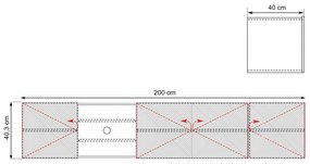 Dulap TV suspendat Asha 200 cm, partea frontală riflat și nișă – stejar artisan / rivier stone mat