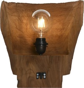 Aplică de perete din lemn de tec lucrat manual, natur, 34 x 30 x 15 cm, „Doullens”