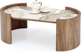 Masuta cafea NICOSIA, bej/nuc, piatra sinterizata, 121x61x45 cm
