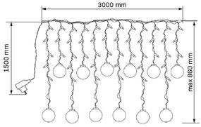 Perdea LED de Crăciun WISH BALLS 108xLED/8 funcții 4,5 m alb cald