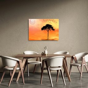 Tablou pe sticlă cu copac în apus de soare (70x50 cm)