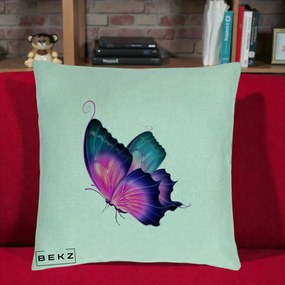 Perna Decorativa Fluture Neon, 40x40 cm, Verde Menta, Husa Detasabila, Perna Inclusa, BEKZ®