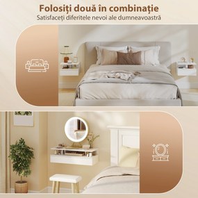 HOMCOM Set de 2 Noptiere Suspendate cu Sertar și Raft Deschis, 35x32x22.5 cm, Alb | Aosom Romania